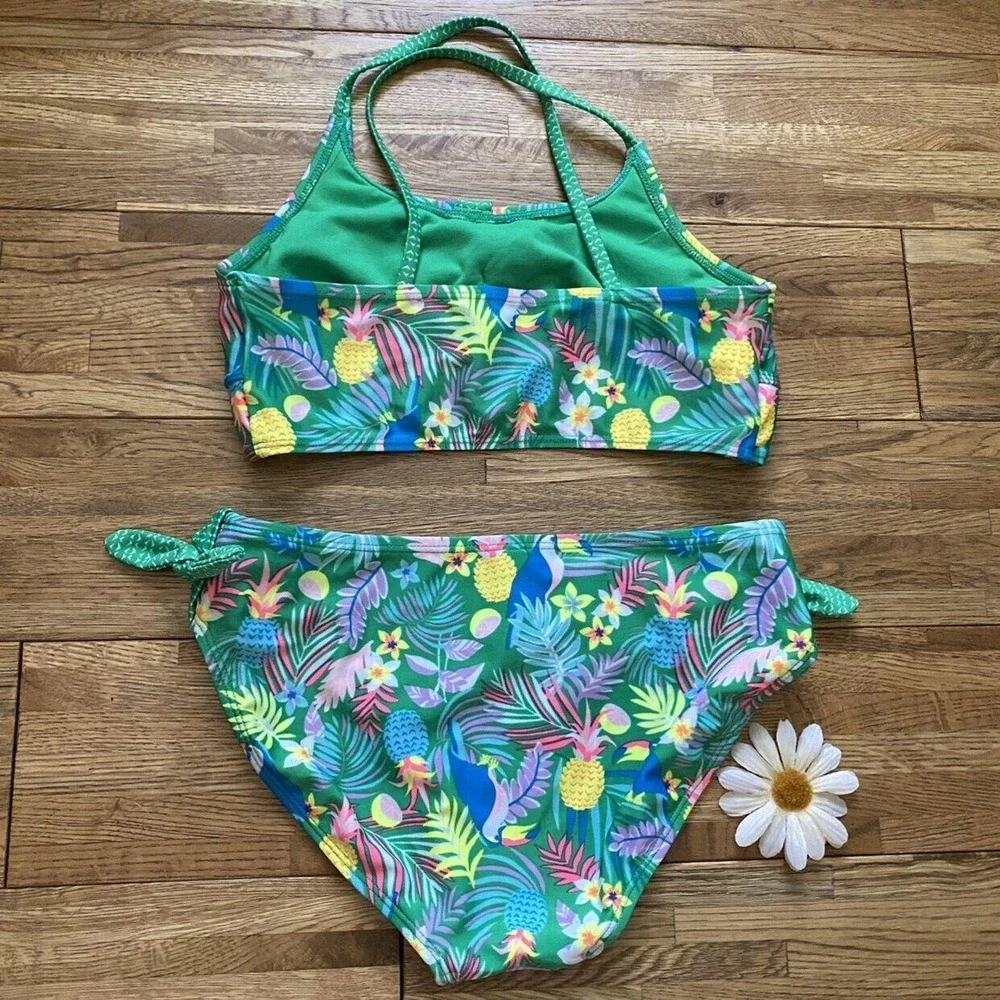 Cat & Jack Green‎ Pineapple Tropical Design 2 Piece Swimsuit Size 10/12